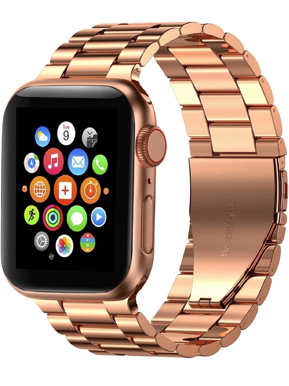Stainless Steel Rose Gold Smartwatch Band – Compatible Link Bracelet - 38/40